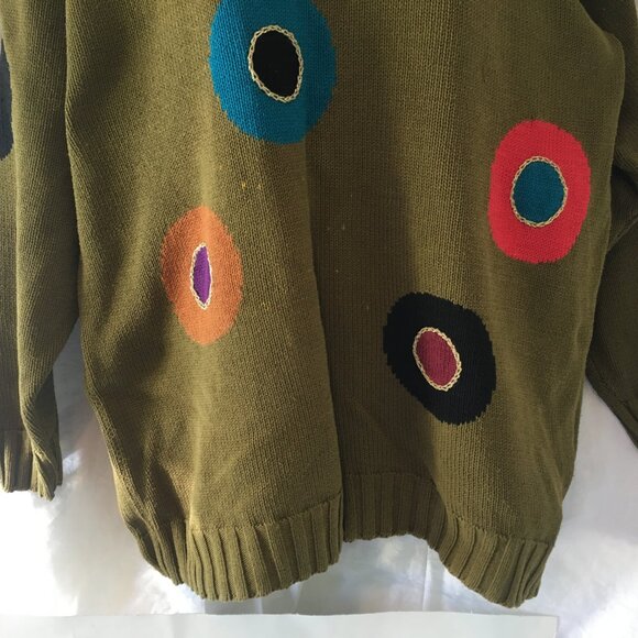 Hunt Club Knit Sweater Multi Color Olive Green Women’s Sz M Med Oversized 90s - Picture 14 of 16